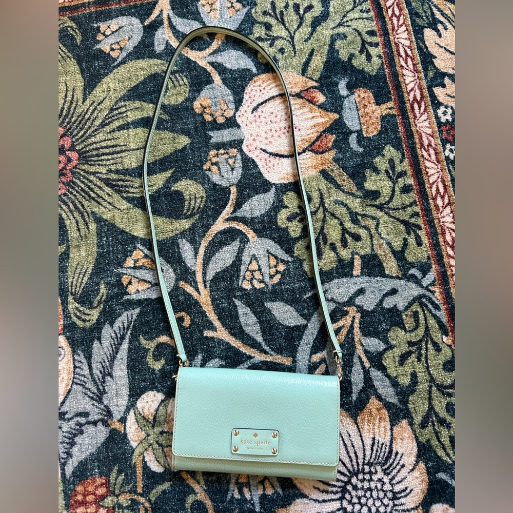 Kate Spade Robin Egg Blue Leather Crossbody bag or clutch gold details